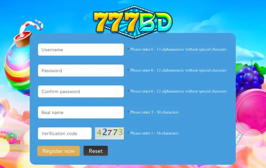 Registration on the official site of casino 777BD